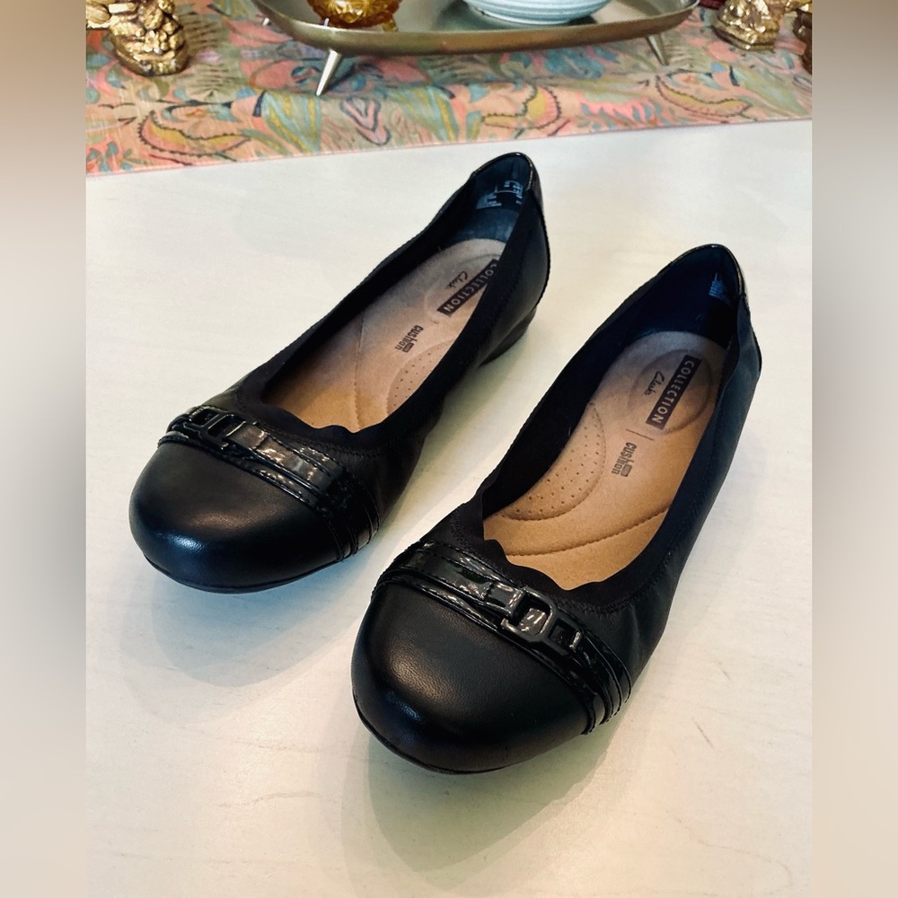 Clarks Kinzie Light Black Cushioned Comfort Leather Ballet Flats Size 8 - Picture 4 of 6
